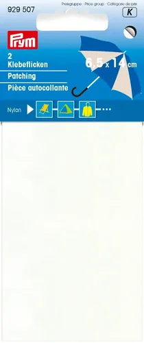 Prym 929507 Klebeflicken Nylon 6,5 x 14 cm weiß - Selbstklebende Flicken für Nylon und Polyamid, waschbeständig bis 30 Grad, 2 Stück