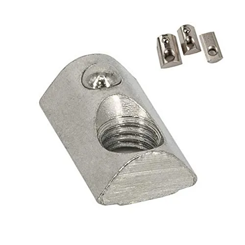 SCHMIDT Nutenstein M8 für Aluprofil-Zubehör - 100 Stück Nutensteine mit Steg und Federkugel aus vernickeltem Kohlenstoffstahl, ideal für sicheren und nachträglichen Einbau in Nut 8.