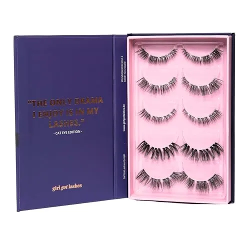 GirlGotLashes Cat Eye Edition Wimpernextensions - Künstliche Wimpern für einen verführerischen Cat Eye Look, einfach in 10 Minuten anzubringen und bis zu 7 Tage haltbar. Enthält 5 Paare für langanhaltende Schönheit.