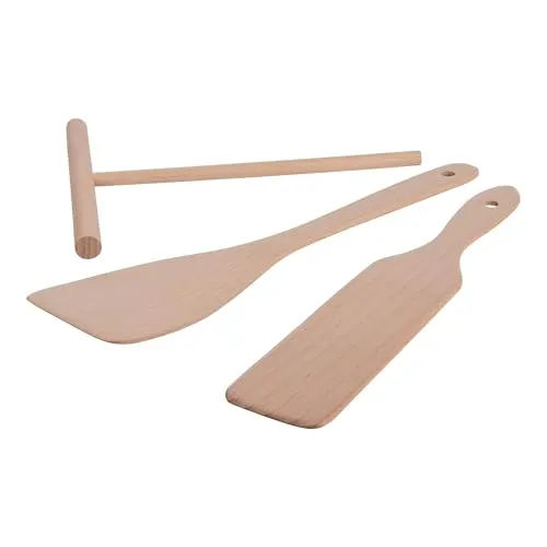 GRÄWE Crêpes Zubehör Holz-Set, 3-teilig, Crêpeswender, Pfannenwender, Teigverteiler, Teigschieber für Pfannekuchen und Crepes