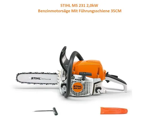 STIHL MS 231 Benzinmotorsäge 35CM - Leistungsstarke 2,0kW Motorsäge mit 35CM Führungsschiene, ideal für präzises Schneiden und Gartenarbeiten.