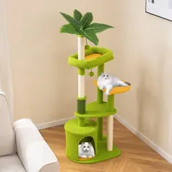 GOPLUS Kratzbaum klein 122 cm mit Katzenhöhle und Sisal-Kratzpfosten - Grün/Orange - Katzenmöbel für stundenlangen Spielspaß! Stabiler Kratzbaum mit mehreren Plattformen, einer gemütlichen Höhle und hochwertigen Materialien. Ideal für kleine Räume, sorgt für Entspannung und Beschäftigung.