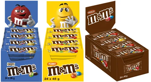 M&M’S Triple-Mix, 72 Packungen - Crispy, Schokolade & Peanut - Entdecken Sie den M&M’S Triple-Mix mit 72 Packungen in drei köstlichen Sorten. Ideal für Filmabende oder als Geschenk, die bunten Schokolinsen sorgen für Spaß und Genuss bei jeder Gelegenheit! Perfekt für Naschkatzen!