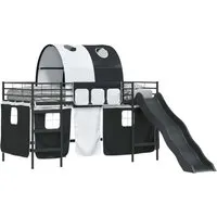 vidaXL Kinder-Etagenbett Schwarz mit Rutsche und Vorhängen - Das stylische Hochbett aus robustem Metall bietet eine praktische Schlaf- und Spielgelegenheit für abenteuerlustige Kinder. Mit integrierter Rutsche und atmungsaktiven Vorhängen schafft es ein gemütliches und fantasievolles Kinderzimmer.