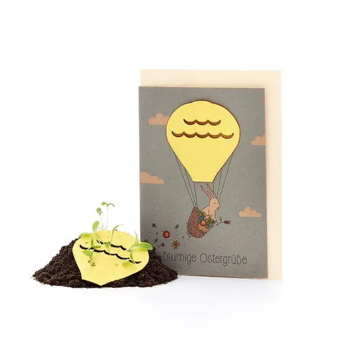 Die Stadtgärtner Osterkarte Wachsende Frühlingskarte mit Saatgut, Besondere Grußkarte im Frühling, Zum Einpflanzen, mit Wildblumensamen, innen unbedruckt