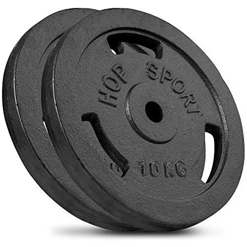 Hop-Sport Gusseisen Hantelscheiben Set 20 kg (2 x 10 kg) mit 31 mm Lochdurchmesser, ideal für Standard 30mm Langhantelstangen, Robuste Gewichtsscheiben für Fitness- und Krafttraining