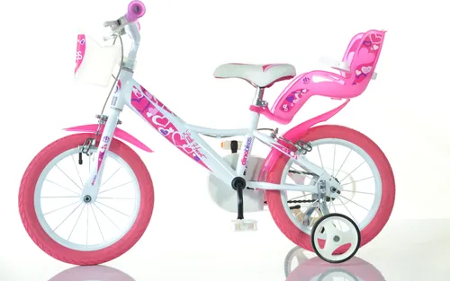 Zoll Kinderfahrrad Mädchenfahrrad Dino Bikes 144RN - Weiß 14 Zoll - Kinderfahrrad für Mädchen von 3-5 Jahren, ideal für Radfahranfänger. Mit abnehmbaren Stützrädern, geschlossenem Kettenkasten und Zubehör wie Puppensitz und Korb für unvergessliche Ausflüge!