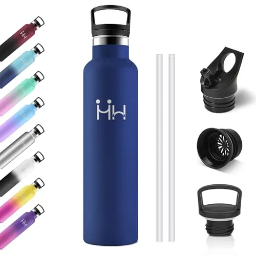 Thermosflasche 1L, Edelstahl Trinkflasche mit Strohhalm, BPA-Frei, Vakuum Thermosflasche, Einhandöffnung, Kohlensäure Geeignet, Isolierte Wasserflasche für Fahrrad, Picknick, Gym, Uni, Camping