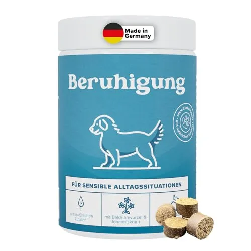 7-in-1 Beruhigungssnack für Hunde – Gegen Stress & für Gelassenheit bei Autofahrten, Tierärzten & im Alltag – mit L-Tryptophan, Baldrian, Johanniskraut & Lammprotein – Getreidefrei & Natürlich (180 g)