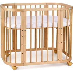 Waldin 5in1 Babybett aus Holz mit Matratze - Vielseitiges 5in1 Babybett, Beistellbett und Laufgitter aus hochwertigem Buchenholz. Mit 5-fach höhenverstellbarem Boden und optionaler Schaukelfunktion. Ideal für Eltern, die Komfort und Qualität schätzen.