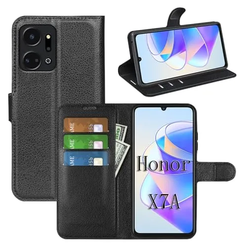 betterfon Hülle für Honor X7A Handyhülle Klapphülle Schutzhülle PU Leder mit [Standfunktion] [Kartenfächern] in Schwarz
