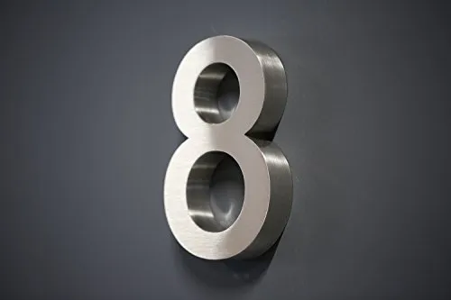 Lüllmann Hausnummer Premium Edelstahl 3D Design Arial Nr.8 - Moderne Hausnummer aus gebürstetem V2A Edelstahl, wetterfest und extrem stabil. Mit 3D Design und einer Höhe von 20cm wertet sie Ihre Immobilie auf.