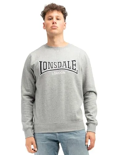 Lonsdale Herren Berger LP181 Sweatshirt, Marl Grey - Herren-Sweatshirt mit schmaler Passform und großer Logo-Applikation, aus hochwertigem Fleece für optimalen Tragekomfort.