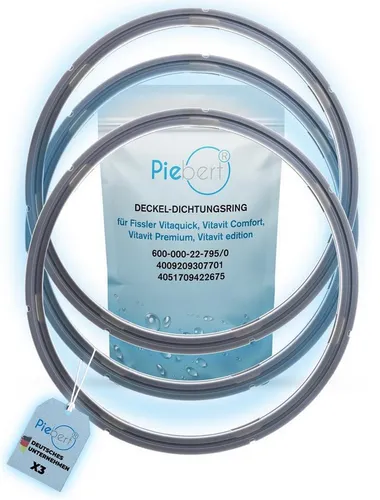 Piebert Schnellkochtopf-Dichtungsring 39156 - Schnellkochtopf-Dichtungsringe für Fissler Modelle, 3x Dichtungen aus langlebigem Silikon, passend für 22cm Innendurchmesser, sorgt für optimale Sicherheit und Dichtheit beim Kochen.