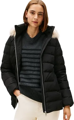 Tommy Hilfiger Damen Pufferjacke Down Slim mit Fellbesatz, Schwarz (Black), XXXL - Funktionsjacke aus 100% recyceltem Polyester, ideal für kalte Tage mit optimaler Passform und zwei praktischen Taschen.