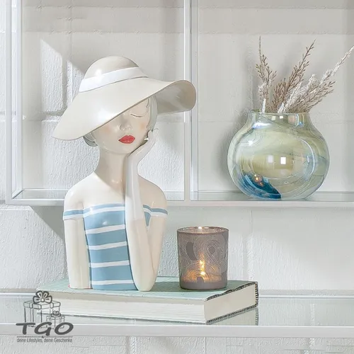 Gilde Figur Frau ''Lady mit cremefarbenem Hut“ aus Kunstharz-37798