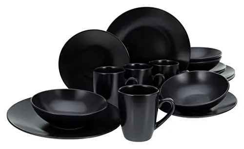 Creatable Geschirrset Black Matt 16 teilig - Elegantes 16-teiliges Geschirrset in Schwarz-Grau, spülmaschinen- und mikrowellengeeignet. Ideal für festliche Anlässe oder den täglichen Gebrauch, bringt Stil auf jeden Tisch.