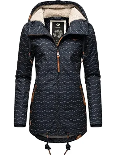 RAGWEAR Zuzka Winter Damen Winterjacke, dunkelblau - Funktionsjacke mit kuscheligem Teddyfleece Innenfutter, wasserdicht und modisch tailliert - ideal für kalte Tage!