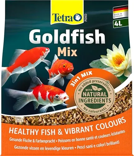 Tetra Pond Goldfish 3in1 Mix - Fischfutter-Mischung aus Flocken, Sticks und Gammarus für alle Goldfische und Kaltwasserfische im Teich, 4 L Beutel
