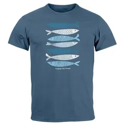 Neverless Print-Shirt Herren T-Shirt Motiv Maritim Meer Fische Sommer Urlaub Spruch Respect mit Print blau XXL