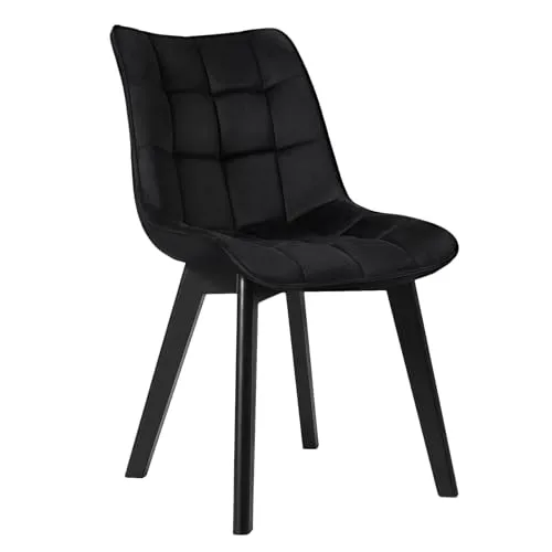 EUGAD Esszimmerstühle 1er Set, für Wohnzimmer Küche Esszimmer, Küchenstühle gepolstert mit Rückenlehne, Sitzfläche aus Samt, mit Holzlbeinen, bis 150 kg belastbar, Schwarz