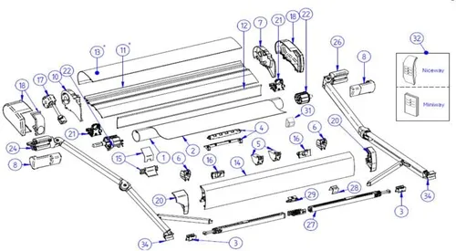 Tuchrollenendkappen-Satz