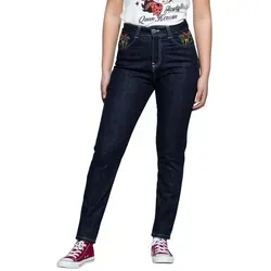 QueenKerosin Slim-fit-Jeans (1-tlg) 50s Western Look mit Stickerei blau 33