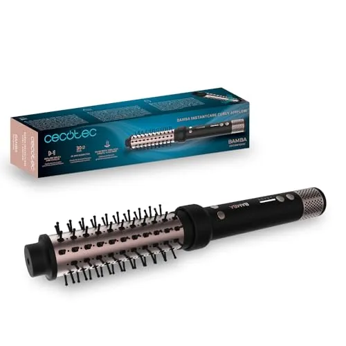 Cecotec Glättbürste Bamba InstantCare Curly AirFlow - Glätteisen mit 2-in-1 Funktion: Trocknen und Locken in einem Schritt, ideal für alle Haartypen. Mit Keramikbeschichtung, drehbarem Kopf und 1,9m Kabel für maximalen Komfort beim Styling.