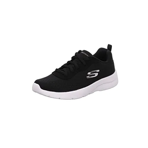 Skechers Damen Dynamight 2.0 Eye To Eye Sneaker - Sportlicher Damen-Sneaker in Schwarz mit drei cm Absatz, bietet höchsten Komfort durch leichte, dämpfende Zwischensohle und flexible Laufsohle für optimale Traktion.