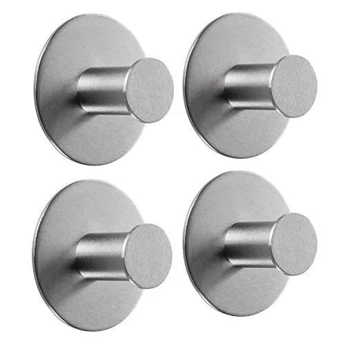 MP PIROL Haken ohne Bohren Handtuchhaken selbstklebend Klebehaken aus Edelstahl Bad und Küche runde Handtuchhalter Badezimmer Wandhaken zum Kleben gebürstet rostfrei inklusive Handtuch Silber 4 Stück