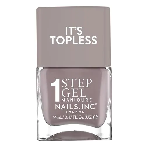 Nails Inc Topless Megan (Pilz-grau) – Gel-Nagellack ohne UV – 1-Schritt-Maniküre mit bis zu 8 Tagen Halt – Schnelltrocknend, vegan & 21-free – Für Kinder & Erwachsene – ohne Base Coat & Top Coat