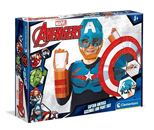 Clementoni 18610 Kreativspiele – Captain America Maske, farbenfrohes Bastelset, Kinderkostüm im Marvel Superhelden Stil mit Zubehör aus Pappe, für Kinder ab 5 Jahren