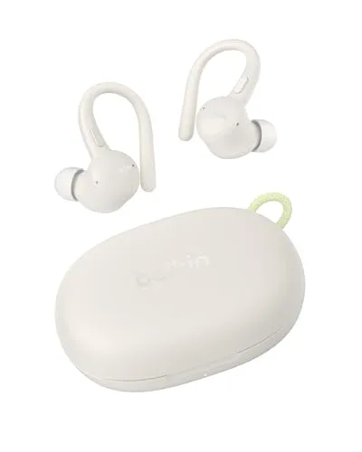 Belkin SoundForm ActiveFit In Ear Kopfhörer Kabellos Bluetooth mit Mikrofon, Schnellladen mit USB-C, 36 Std. Betrieb, wasserfest nach IP54, Kopfhörer Sport für iPhone, iPad, Galaxy, Pixel – Sandfarben