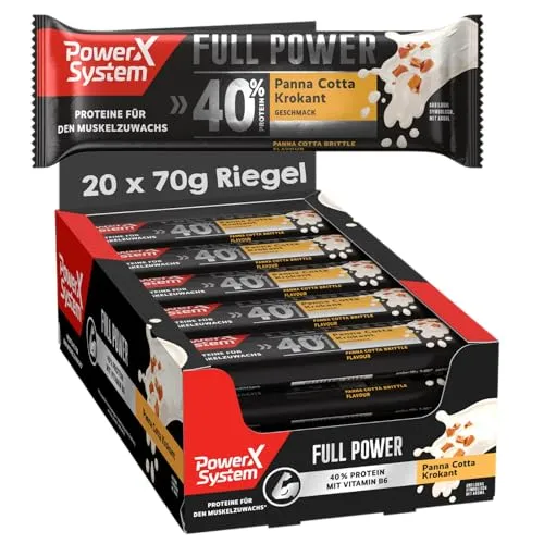 Power System Full Power Proteinriegel Panna Cotta Krokant 20x70g, 40% Eiweiß, High Protein
