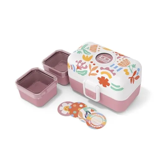 monbento - Lunchbox Kinder Tresor graphic Papercut - Brotdose Kinder mit 3 Fächern - Ideal für Mittagessen oder Snacks in Schule/Picknick - BPA Frei & Sicher - Lunchbox Personalisiert - Rosa