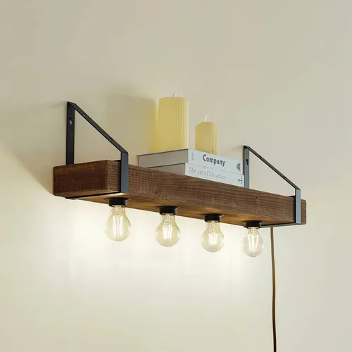 Lindby Wandleuchte Vatana, Holz mit USB-Port, 80 cm - Rustikale Wandleuchte aus Holz mit praktischem USB-Anschluss zum Laden von Smartphones. Ideal für Wohnzimmer, Flur oder Küche - schafft eine gemütliche Atmosphäre.
