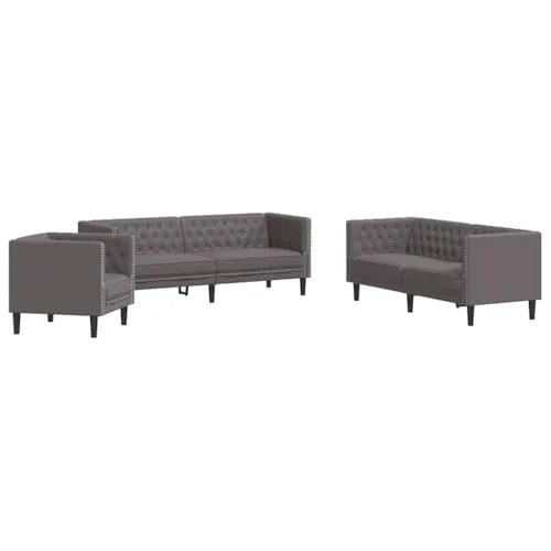 vidaXL Chesterfield Sofa Set 3-TLG. - Elegante Sofagarnitur mit Kissen - Sofas & Couches: Langlebiges Kunstleder sorgt für stilvolle Eleganz und einfache Reinigung. Ideal zum Entspannen und ein echter Blickfang in deinem Wohnzimmer.