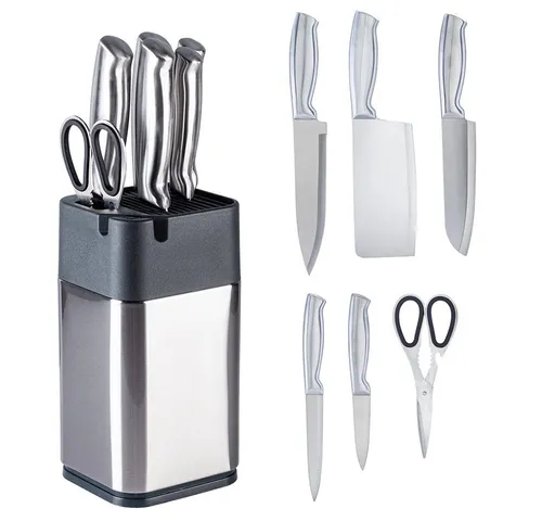 Heimwerk Germany Messerset mit Messerblock – 7-teiliges Edelstahl Küchenmesser Set - Messerblocksets mit 7 Teilen: Kochmesser, Tranchiermesser, Hackmesser & mehr. Robuste Edelstahlmesser, pflegeleicht und ideal für jeden Koch – perfekt für Fleisch, Gemüse und Kräuter.