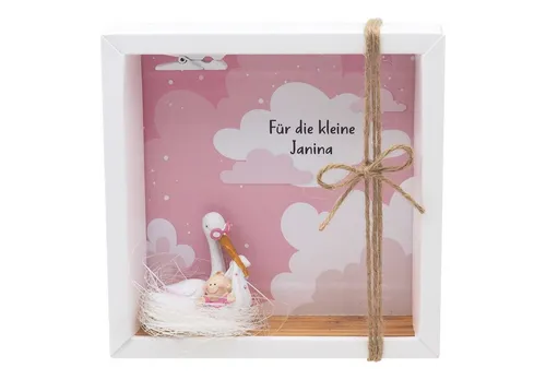 ZauberDeko Geschenkbox Geldgeschenk MIT NAMEN Baby Storch Mädchen Geburt Taufe Gutschein