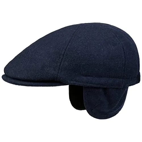 Lipodo Thinsulate Herren Flatcap - Schiebermütze mit Ohrenklappen - Wollfilz-Schirmmütze mit Stretchband - Herbst/Winter dunkelblau S (55-56 cm)