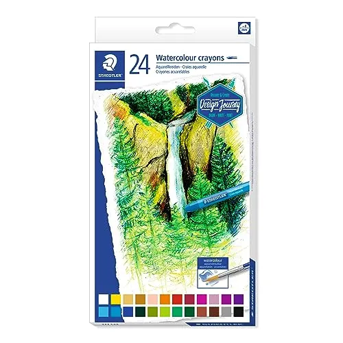 STAEDTLER 223 C24 Aquarellkreide (hochopake Farben, leicht verwischbar, wasservermalbar, mit Papierbanderole, Durchmesser 8 mm, rund) Kartonetui mit 24 leuchtenden Farben