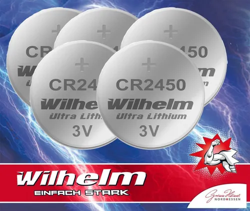 CR2450 WILHELM Lithium Knopfzelle 3V 600mAh ø24,5x3,0mm Batterie DL2450 5 x
