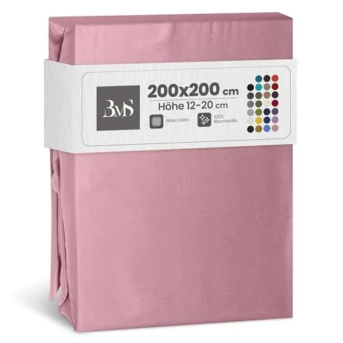 Bettwäsche mit Stil Mako Satin Spannbettlaken 200x200 cm Rosa - Spannbettlaken aus 100% Baumwolle, ideal für Matratzenhöhen von 12-20 cm. Mit Rundumgummi für perfekten Sitz und Oeko-Tex Standard 100 zertifiziert. Weich, langlebig und in EU produziert.
