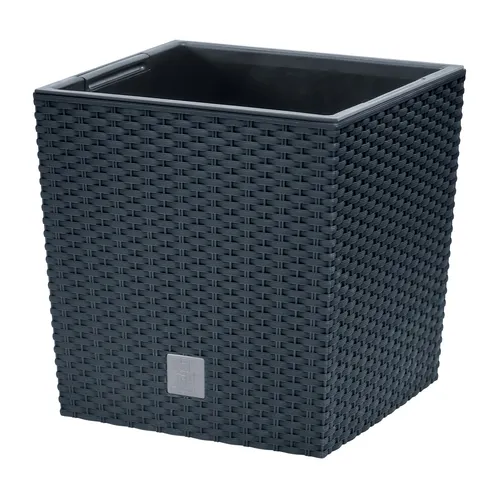 Prosperplast Rato Low Blumentopf Anthrazit 26,2 cm - Stylischer Blumentopf in Rattan-Optik aus strapazierfähigem Kunststoff. Ideal für Innen- und Außenbereiche. Praktischer Einsatz für einfache Bepflanzung und witterungsbeständig. Perfekte Ergänzung für jedes Zuhause.