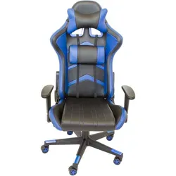 Ergonomischer Gaming-Stuhl schwarz-blau mit Nacken- und Rückenkissen