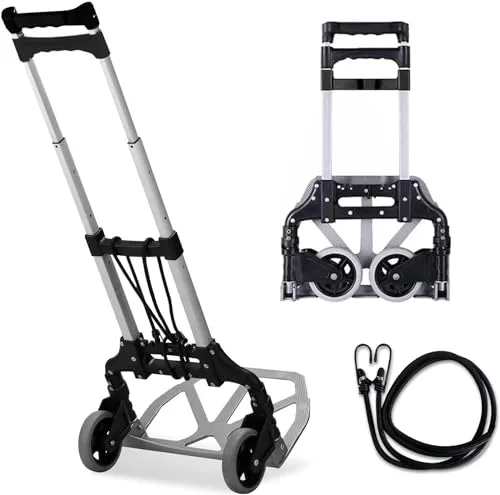 MAXBROTHERS Aluminium Transportkarre klappbar -Sackkarre-Leichtgängige Räder-rutschfeste große Palette-1 Expanderseilen-165 pund Tragkraft-Outdoor, Privat, Reisen, Einkaufen (2 TPR-Räder)-Modell 2025