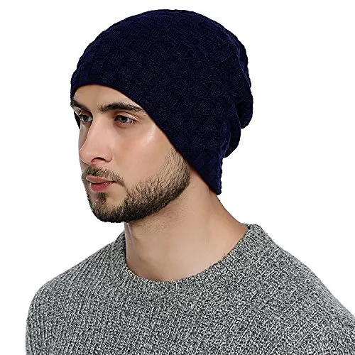 DonDon Mütze Herren Beanie Wintermütze Slouch Strickmütze mit warmen Fleece Innenfutter dunkelblau Navy
