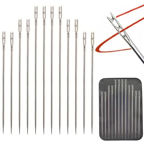 Retoo Stopfnadeln Nähnadeln, 12 Nähen Nadeln mit großem Öhr, Selbst Einfädeln, Groß Set Sacknadel Sticknadeln, Stahl Handnadeln, 3 Verschiedene Größen Nadeln, Sticknadeln für DIY Stickerei, Woll