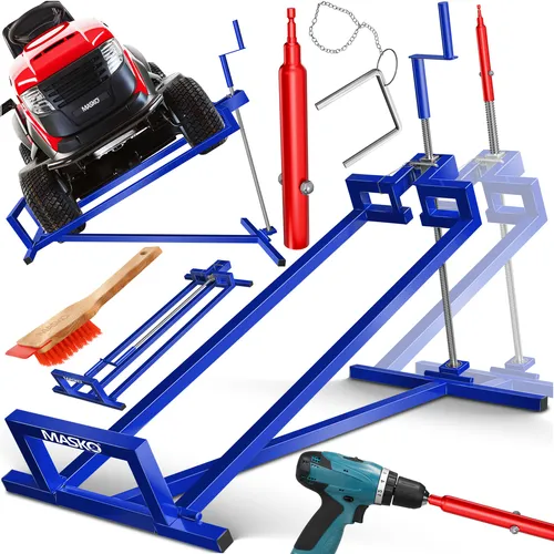 MASKO® XXL Rasentraktorheber 450 kg - Robuste Hebevorrichtung für Aufsitzmäher - Stabiler Rasentraktorheber mit 450 kg Tragfähigkeit. Ergonomisch einstellbar bis 45° für einfachen Zugang zu Wartungsarbeiten. Praktisch faltbar für platzsparende Aufbewahrung.