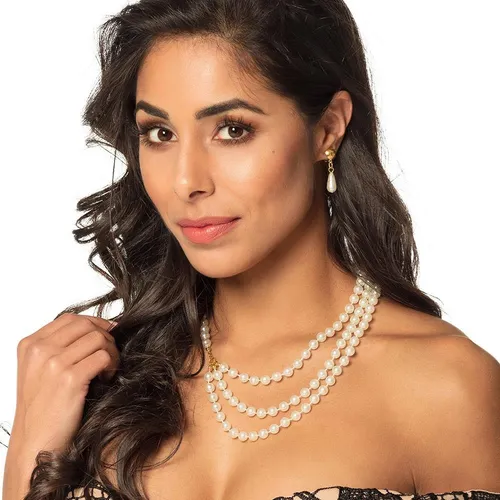 Boland 64523 - Perlen-Schmuckset mit Ohrringen und Halskette, elegantes Flapper-Design für Karneval und Mottoparty